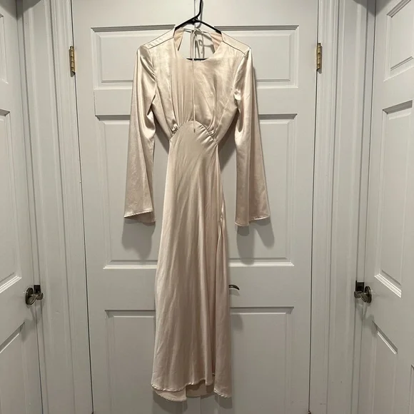 white christmas dresses Nicole Maxi Dress, in Champagne Luxe Satin, Size: Xs | Show Me Your Mumu
